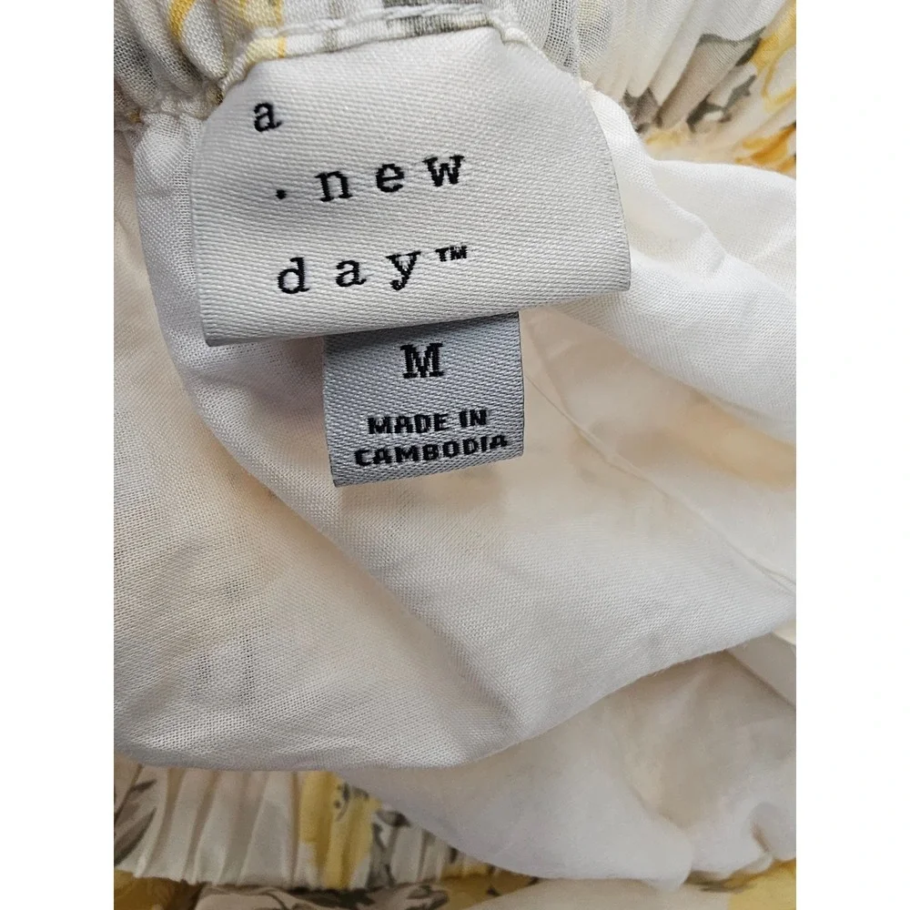 A New Day Womens Floral Midi Skirt White Cotton Blend Casual Size Medium
